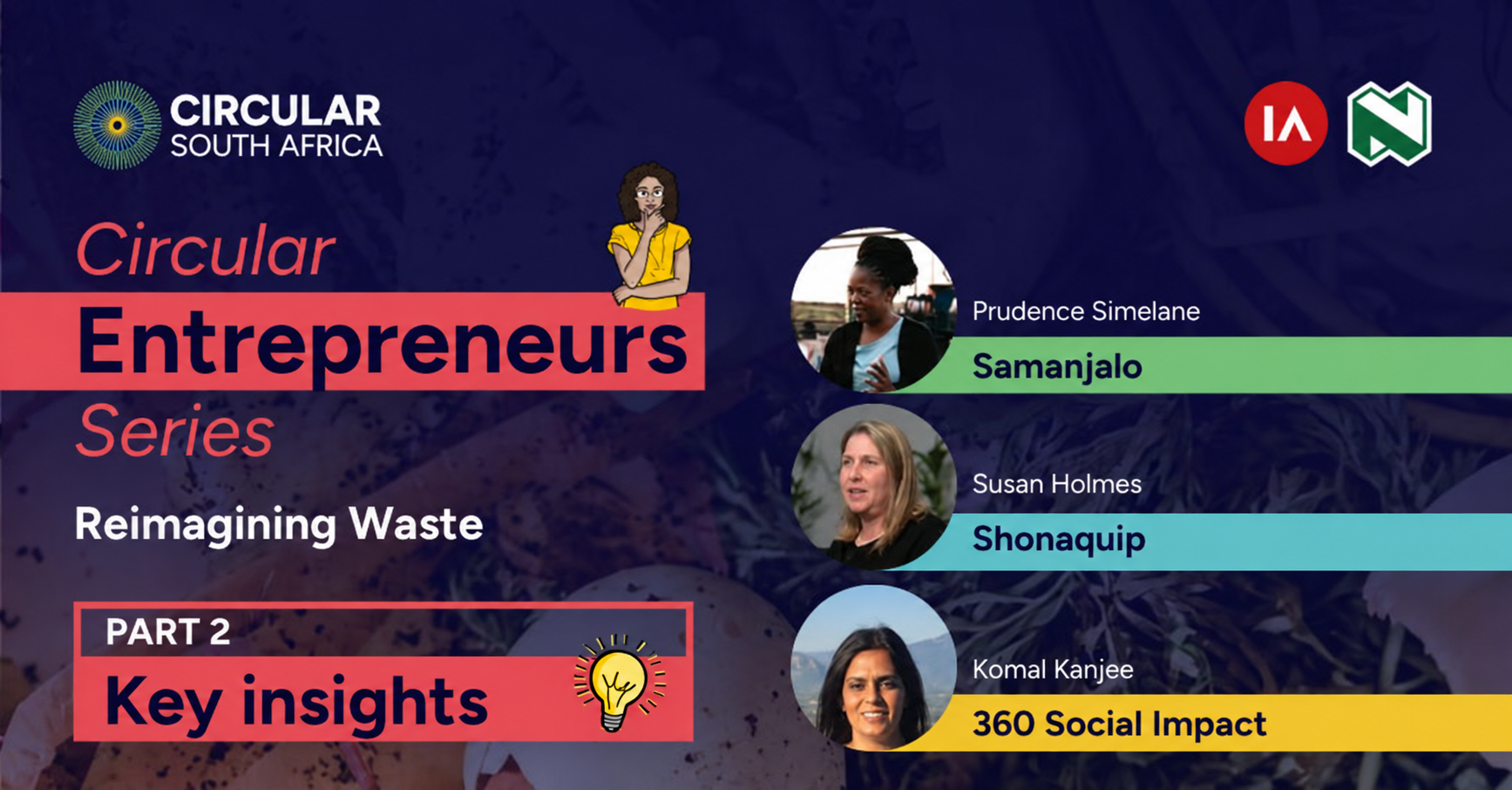 Reimagining Waste Part 2 — key insights with Prudence Simelane of Samanjalo, Susan Holmes of Shonaquip and Komal Kanjee of 360 Social Impact.